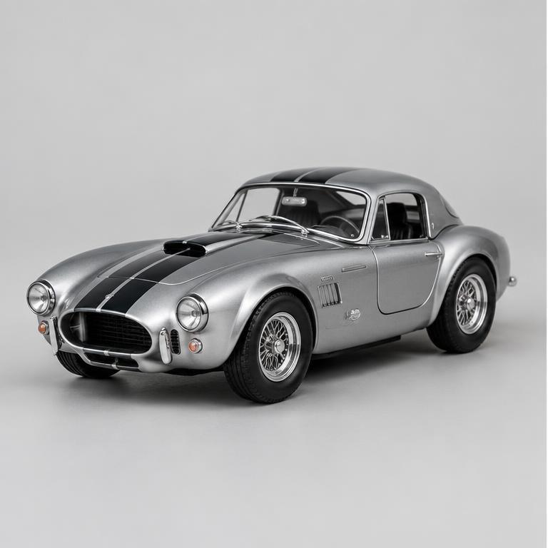 Illustrative silver die-cast racing coupe