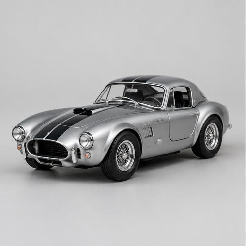 Illustrative silver die-cast racing coupe