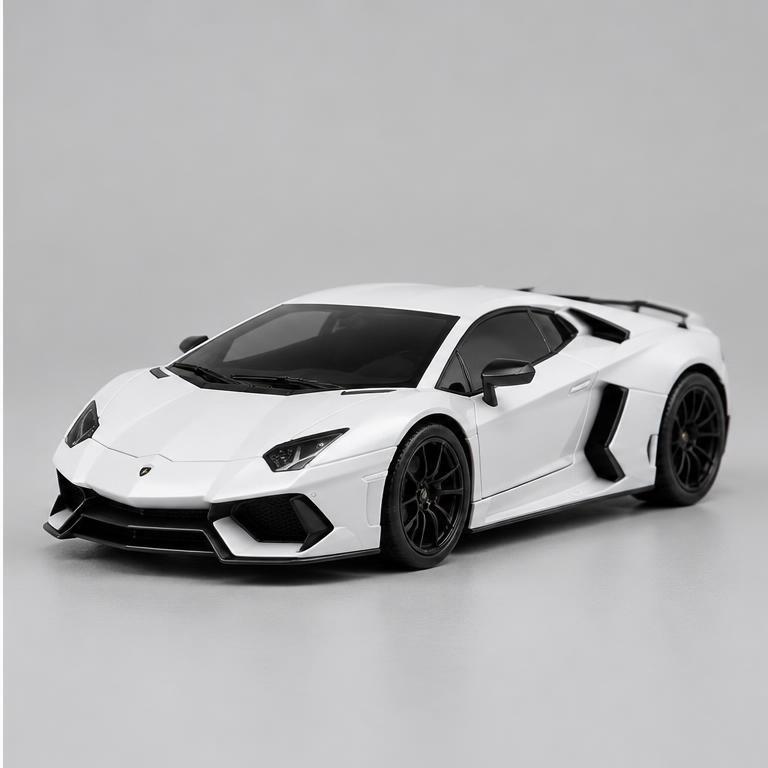 Illustrative white die-cast supercar